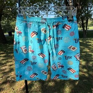 Valor Collective Miller Lite Patriot 8" Swim Shorts Teal Mens Small NWT Resort